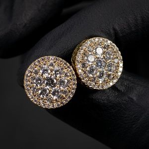 Hip Hop Large Men's Round Gold Sterling Silver Big Circle Cluster Earrings